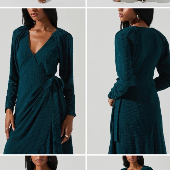 *NEW* ASTR The Label "Zenaida" Forest Green Long-Sleeve Wrap Dress, XS - Picture 4 of 7